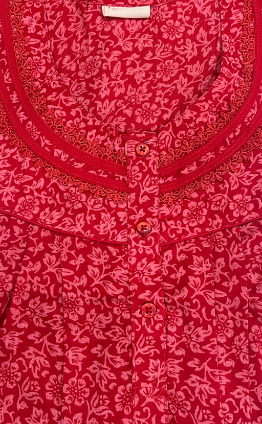 Red Garden Soft Cotton Nighty. Soft Breathable Fabric | Laces and Frills