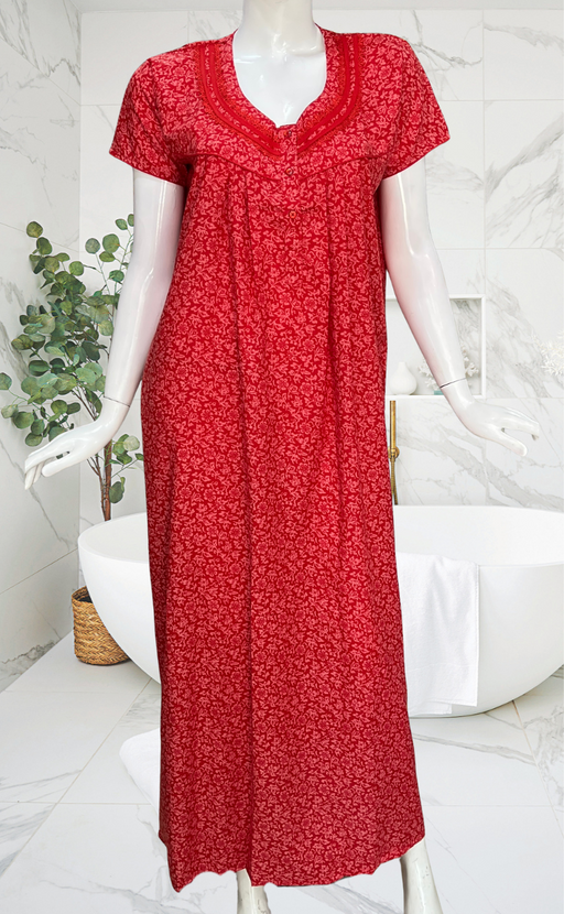 Red Garden Soft Cotton Nighty. Soft Breathable Fabric | Laces and Frills