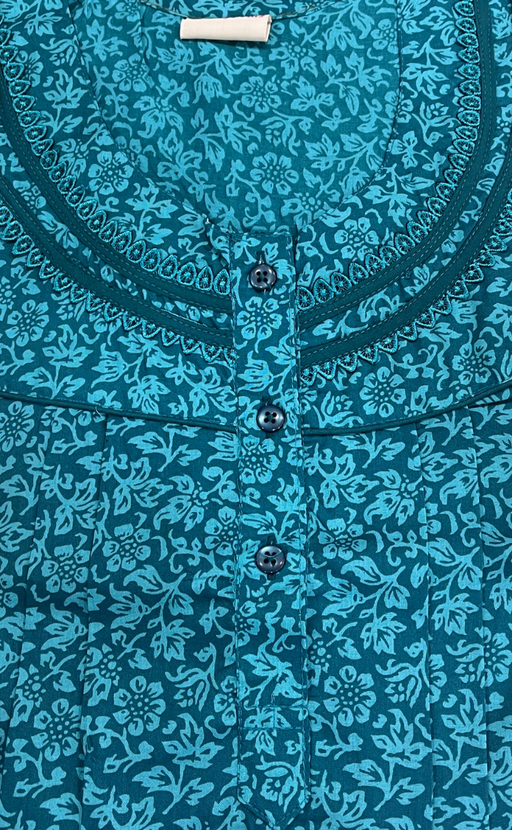 Sea Green Garden Soft Cotton Nighty. Soft Breathable Fabric | Laces and Frills
