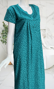 Sea Green Garden Soft Cotton Nighty. Soft Breathable Fabric | Laces and Frills
