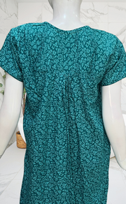 Sea Green Garden Soft Cotton Nighty. Soft Breathable Fabric | Laces and Frills