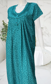 Sea Green Garden Soft Cotton Nighty. Soft Breathable Fabric | Laces and Frills