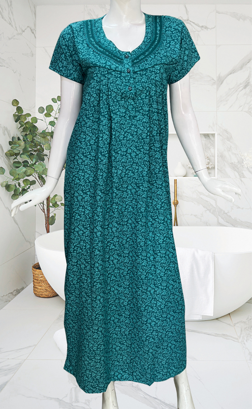 Sea Green Garden Soft Cotton Nighty. Soft Breathable Fabric | Laces and Frills