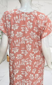 Peach Floral Soft Cotton Nighty. Soft Breathable Fabric | Laces and Frills