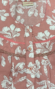 Peach Floral Soft Cotton Nighty. Soft Breathable Fabric | Laces and Frills