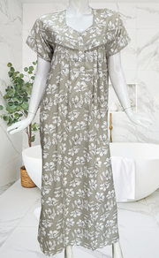 Beige Floral Soft Cotton Nighty. Soft Breathable Fabric | Laces and Frills