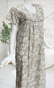 Beige Floral Soft Cotton Nighty. Soft Breathable Fabric | Laces and Frills