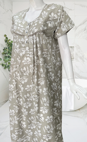 Beige Floral Soft Cotton Nighty. Soft Breathable Fabric | Laces and Frills
