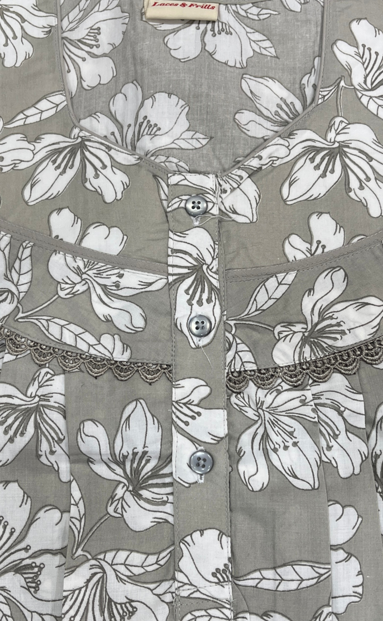 Beige Floral Soft Cotton Nighty. Soft Breathable Fabric | Laces and Frills