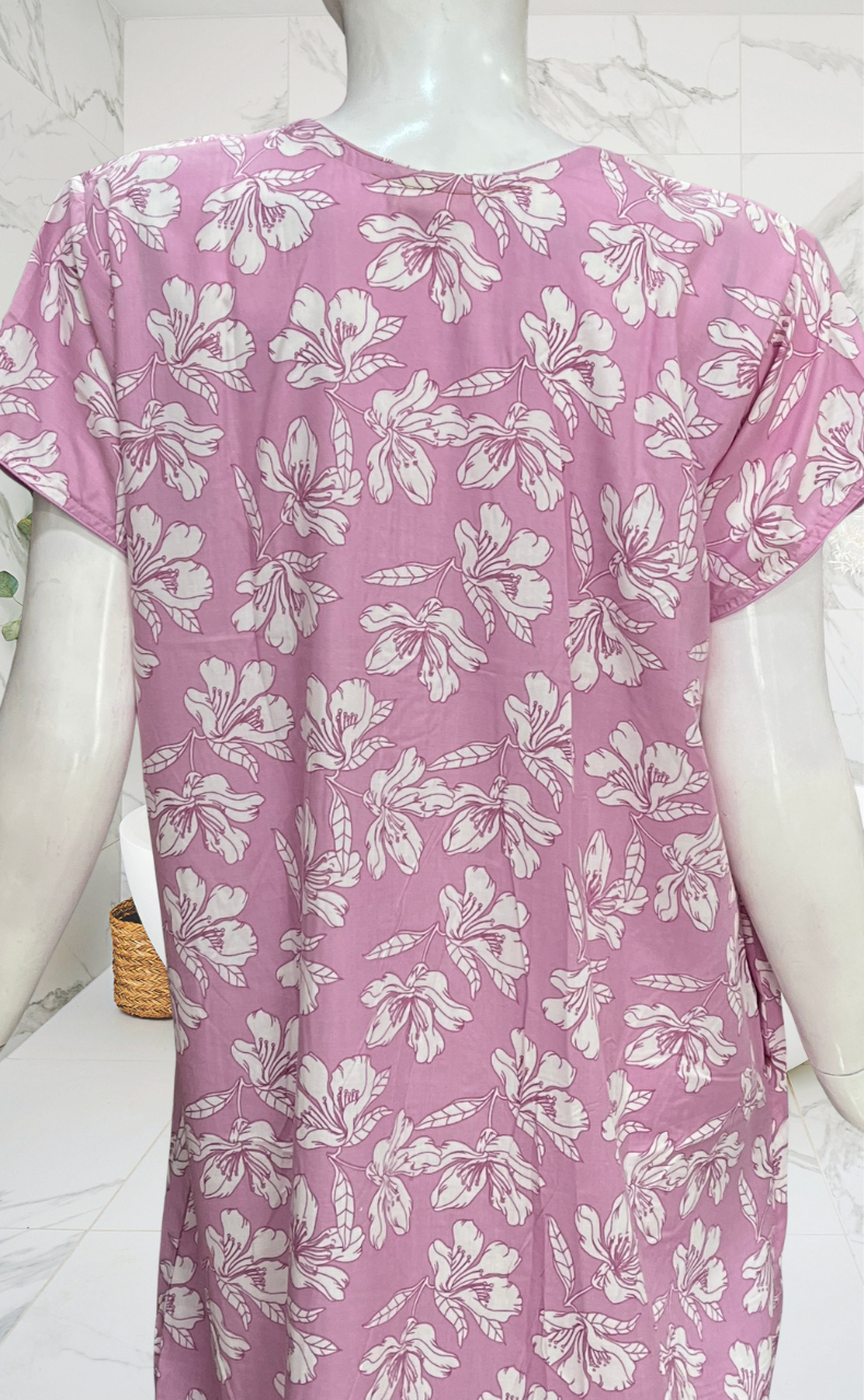 Lavender Floral Soft Cotton Nighty. Soft Breathable Fabric | Laces and Frills