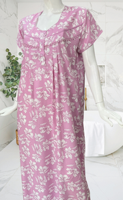 Lavender Floral Soft Cotton Nighty. Soft Breathable Fabric | Laces and Frills