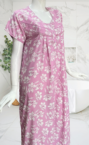 Lavender Floral Soft Cotton Nighty. Soft Breathable Fabric | Laces and Frills