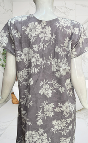 Grey Floral Soft Cotton Nighty. Soft Breathable Fabric | Laces and Frills