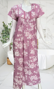 English Pink Floral Soft Cotton Nighty. Soft Breathable Fabric | Laces and Frills