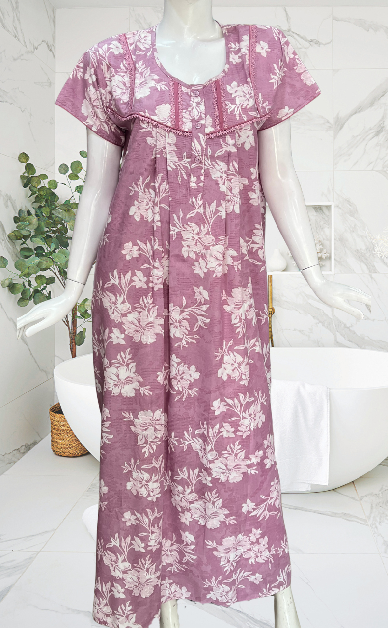 English Pink Floral Soft Cotton Nighty. Soft Breathable Fabric | Laces and Frills