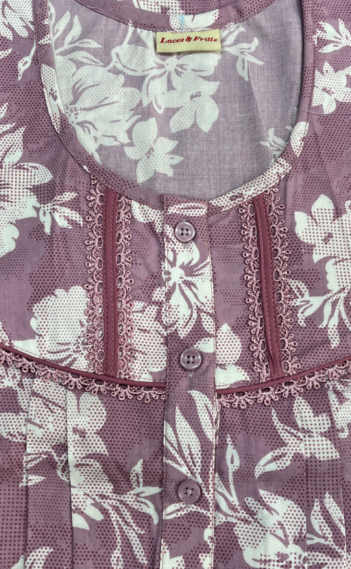English Pink Floral Soft Cotton Nighty. Soft Breathable Fabric | Laces and Frills