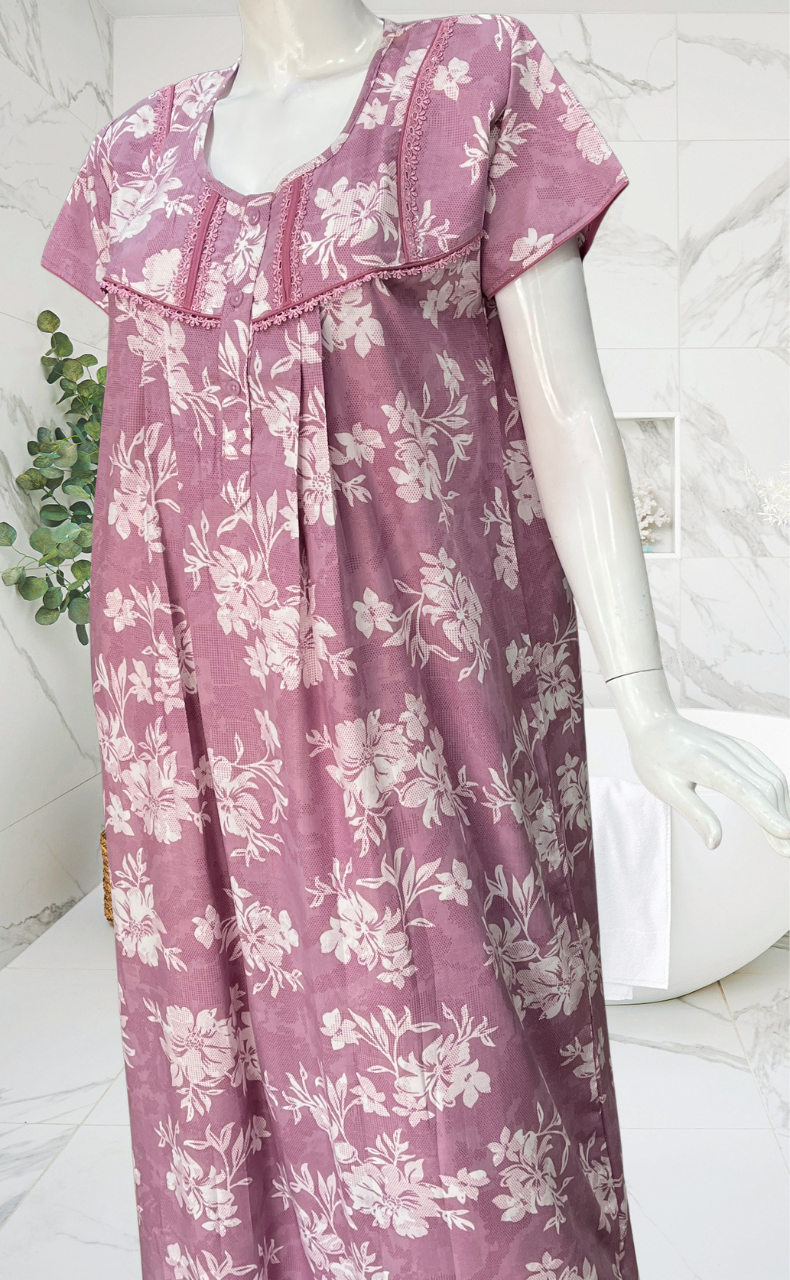 English Pink Floral Soft Cotton Nighty. Soft Breathable Fabric | Laces and Frills