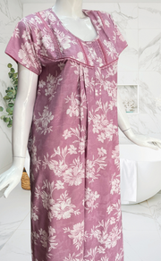 English Pink Floral Soft Cotton Nighty. Soft Breathable Fabric | Laces and Frills