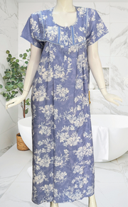 Blue Floral Soft Cotton Nighty. Soft Breathable Fabric | Laces and Frills