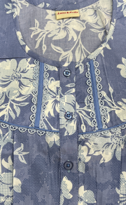 Blue Floral Soft Cotton Nighty. Soft Breathable Fabric | Laces and Frills