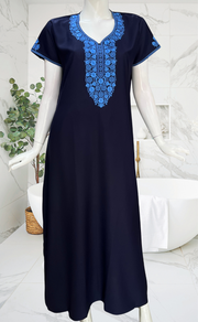Navy Blue Embroidery Spun Nighty. Flowy Spun Fabric | Laces and Frills