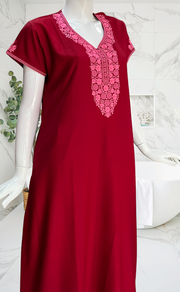 Maroon Embroidery Spun Nighty. Flowy Spun Fabric | Laces and Frills
