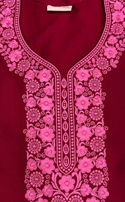 Maroon Embroidery Spun Nighty. Flowy Spun Fabric | Laces and Frills