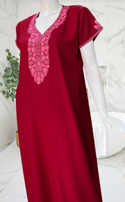 Maroon Embroidery Spun Nighty. Flowy Spun Fabric | Laces and Frills