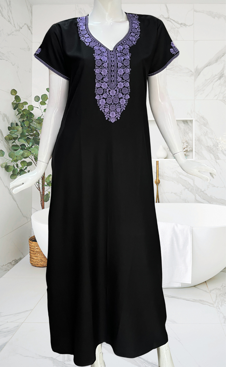 Black Embroidery Spun Nighty. Flowy Spun Fabric | Laces and Frills