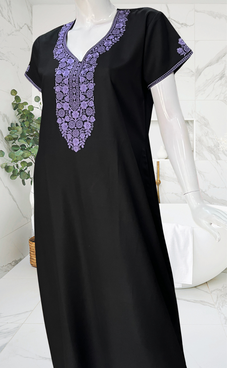 Black Embroidery Spun Nighty. Flowy Spun Fabric | Laces and Frills