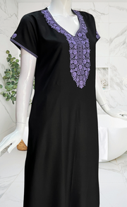 Black Embroidery Spun Nighty. Flowy Spun Fabric | Laces and Frills