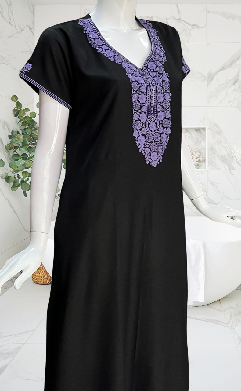 Black Embroidery Spun Nighty. Flowy Spun Fabric | Laces and Frills