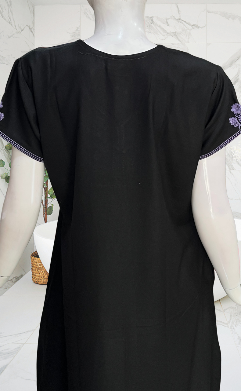 Black Embroidery Spun Nighty. Flowy Spun Fabric | Laces and Frills