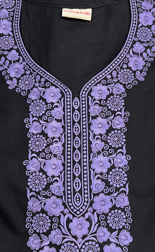 Black Embroidery Spun Nighty. Flowy Spun Fabric | Laces and Frills