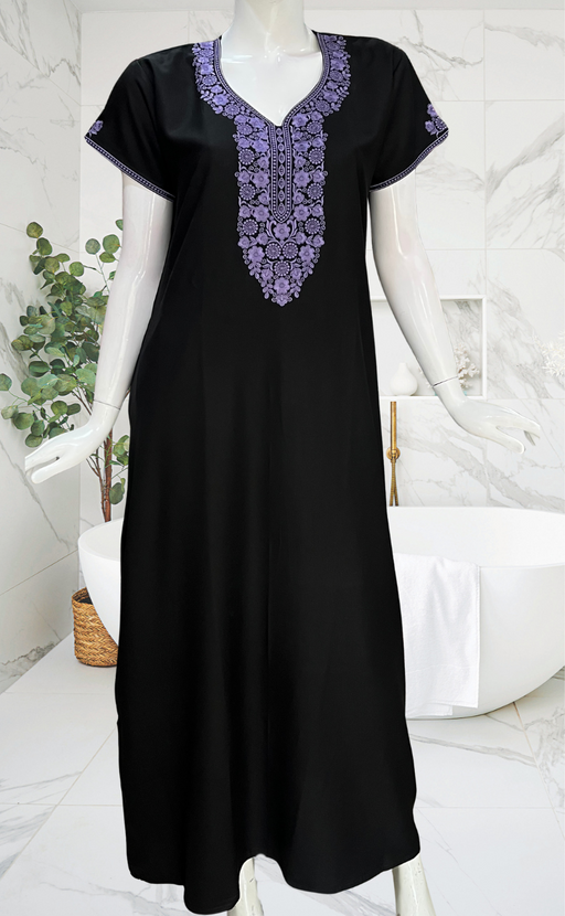 Black Embroidery Spun Nighty. Flowy Spun Fabric | Laces and Frills