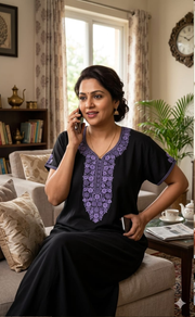 Black Embroidery Spun Nighty. Flowy Spun Fabric | Laces and Frills - Laces and Frills