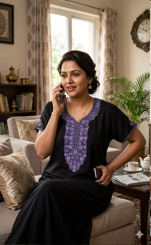 Black Embroidery Spun Nighty. Flowy Spun Fabric | Laces and Frills - Laces and Frills