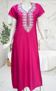 Pink Embroidery Spun Nighty. Flowy Spun Fabric | Laces and Frills - Laces and Frills