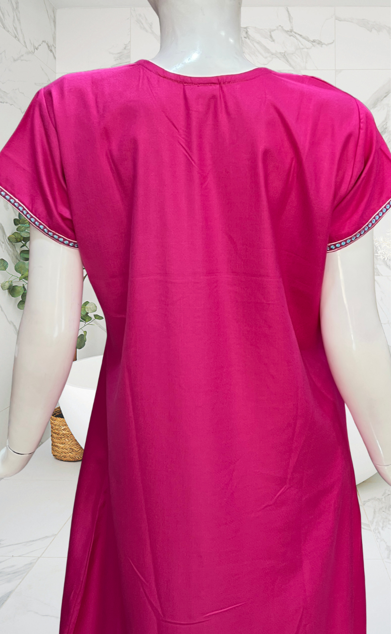 Pink Embroidery Spun Nighty. Flowy Spun Fabric | Laces and Frills - Laces and Frills