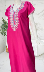 Pink Embroidery Spun Nighty. Flowy Spun Fabric | Laces and Frills - Laces and Frills