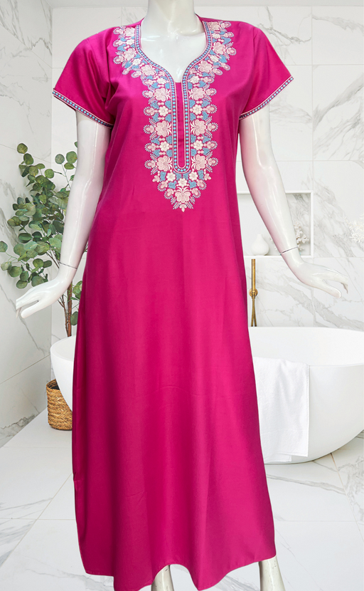 Pink Embroidery Spun Nighty. Flowy Spun Fabric | Laces and Frills - Laces and Frills