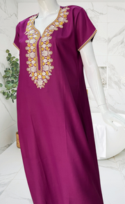 Purple Embroidery Spun Nighty. Flowy Spun Fabric | Laces and Frills