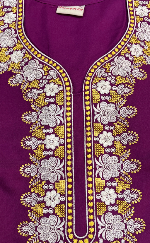 Purple Embroidery Spun Nighty. Flowy Spun Fabric | Laces and Frills