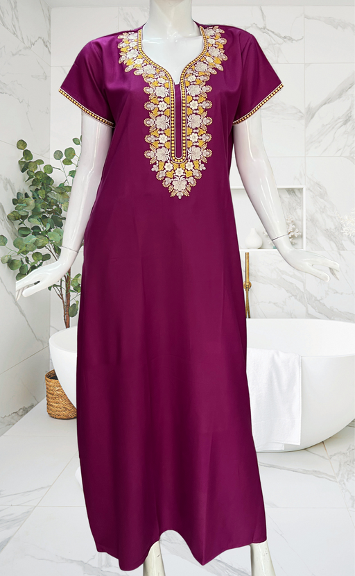 Purple Embroidery Spun Nighty. Flowy Spun Fabric | Laces and Frills