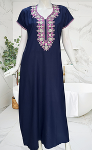 Navy Blue Embroidery Spun Nighty. Flowy Spun Fabric | Laces and Frills