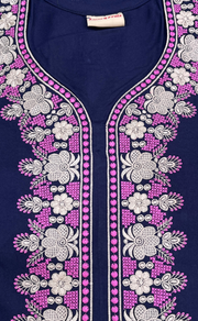 Navy Blue Embroidery Spun Nighty. Flowy Spun Fabric | Laces and Frills