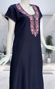 Navy Blue Embroidery Spun Nighty. Flowy Spun Fabric | Laces and Frills