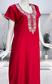 Red Embroidery Spun Nighty. Flowy Spun Fabric | Laces and Frills