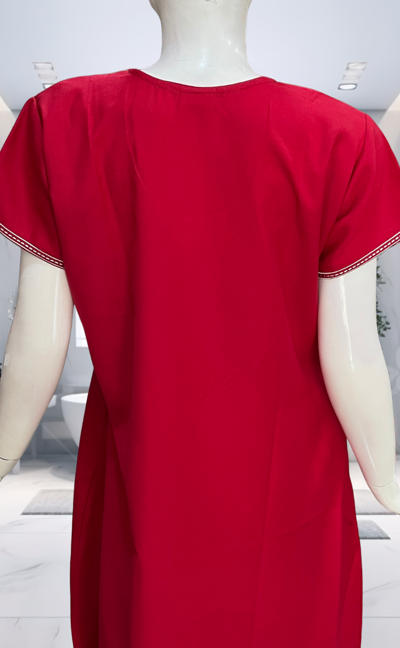 Red Embroidery Spun Nighty. Flowy Spun Fabric | Laces and Frills