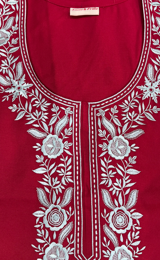 Red Embroidery Spun Nighty. Flowy Spun Fabric | Laces and Frills